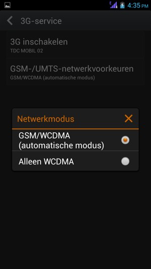 Selecteer GSM/WCDMA (automatische modus) om 2G/3G in te schakelen en Alleen WCDMA om 3G in te schakelen