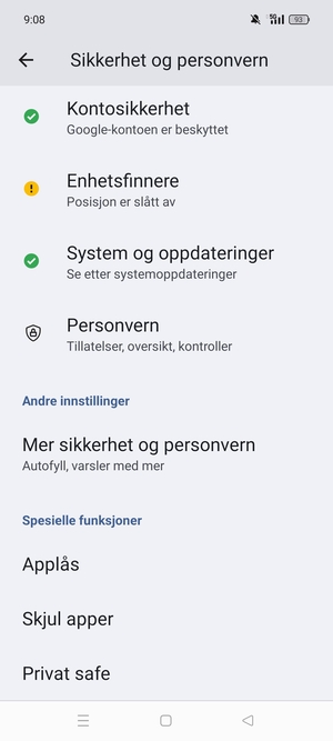 Bla til og velg Mer sikkerhet og personvern