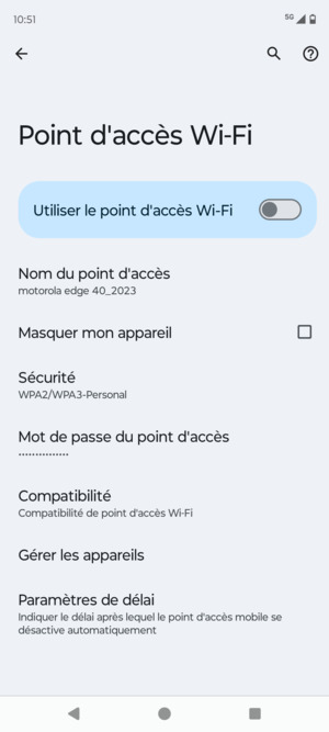 Sélectionnez Mot de passe du point d'accès