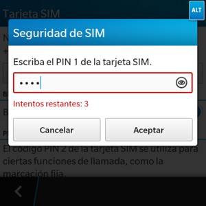 Introduzca el PIN de su tarjeta SIM y seleccione Aceptar