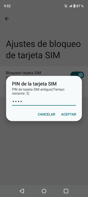 Introduzca su PIN de tarjeta SIM antiguo y seleccione ACEPTAR