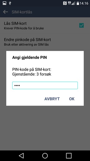 Skriv inn Gjeldende PIN-kode på SIM-kort og velg OK
