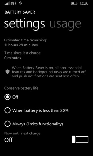 Scroll to and turn on Battery Saver