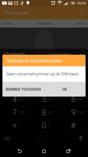 Als uw voicemail niet geïnstalleerd is, selecteert u NUMMER TOEVOEGEN