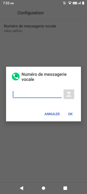 Saisissez le Numéro de messagerie vocale et sélectionnez OK