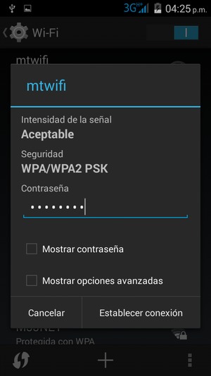 Introduzca la contraseña de Wi-Fi y seleccione Establecer conexión