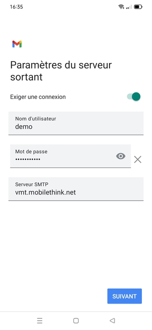 Entrez l'adresse du serveur Sortant