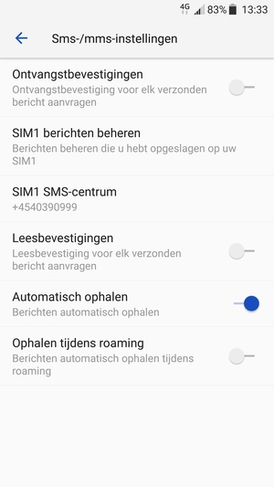 Selecteer SIM SMS-centrum