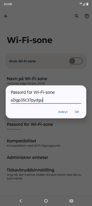 Skriv inn et Wi-Fi hotspot-passord på minst 8 tegn og velg OK