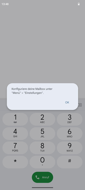 Falls Ihre Voicemail nicht eingerichtet ist, wählen Sie OK