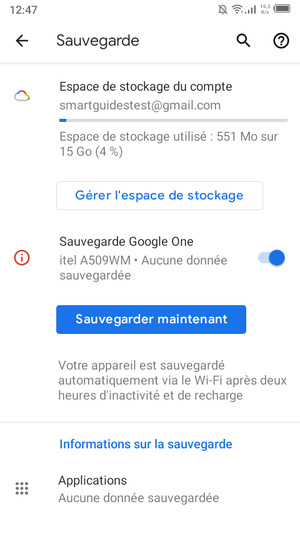 Sélectionnez Espace de stockage du compte