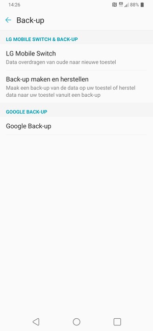 Selecteer Google Back-up