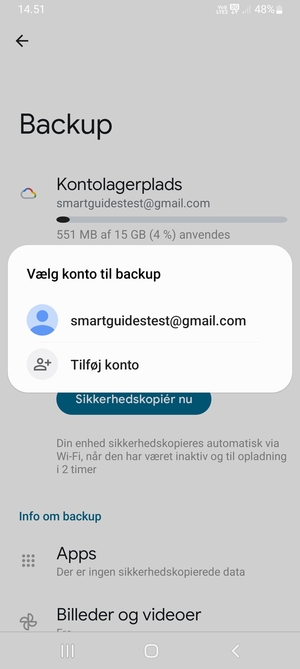Vælg din sikkerhedskopi-konto