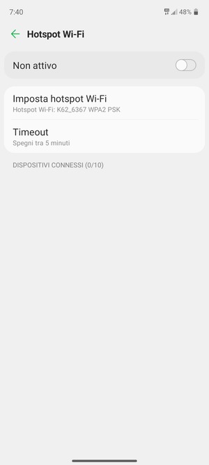 Seleziona Imposta hotspot Wi-Fi