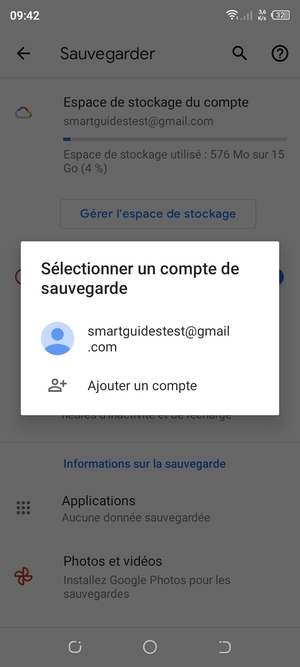 Sélectionnez votre compte de sauvegarde