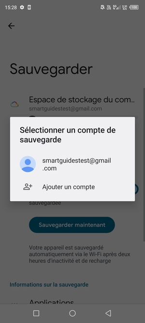 Sélectionnez votre compte de sauvegarde