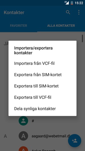 Välj Exportera från SIM-kortet