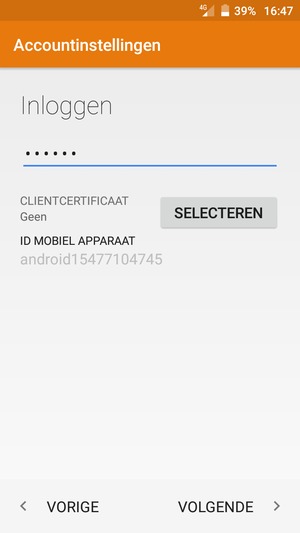 Voer uw wachtwoord in en selecteer VOLGENDE