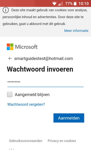 Voer uw Hotmail wachtwoord in en selecteer Aanmelden