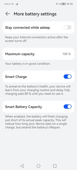 Turn on Smart Charge and Smart Battery Capacity