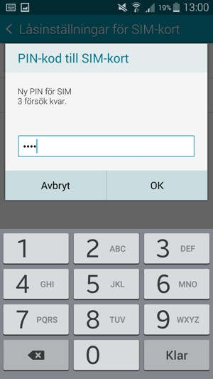 Ange Ny PIN-kod till SIM-kort och välj OK