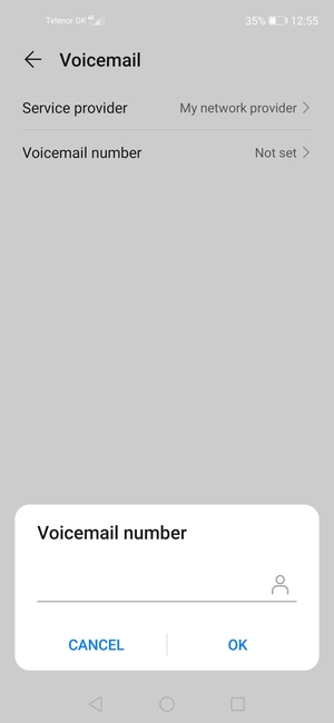 Enter the Voicemail number and select OK