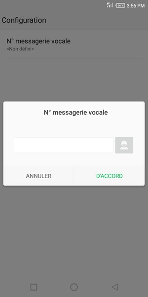 Saisissez le N° messagerie vocale et sélectionnez D'ACCORD