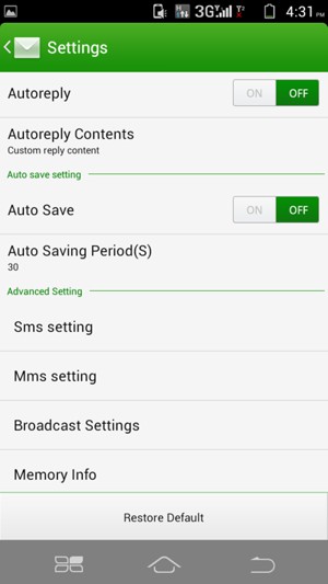 Select Sms setting