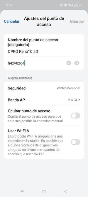 Introduzca una contraseña de punto de acceso Wi-Fi de al menos 8 caracteres y seleccione Guardar