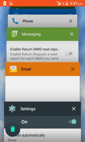 Select the trash can to close all running apps