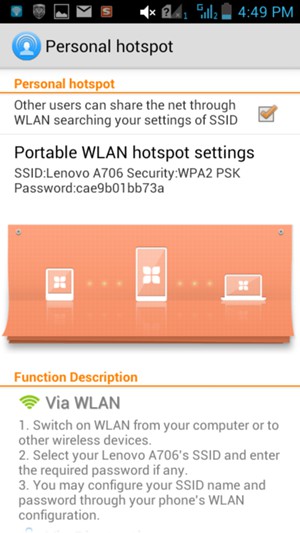 Select Portable WLAN hotspot settings