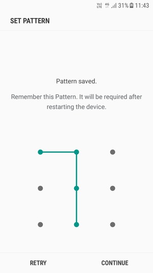 Draw an unlock pattern and select CONTINUE