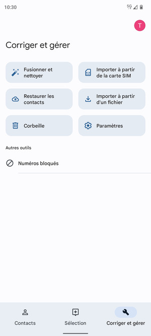 Sélectionnez Importer à partir de la carte SIM