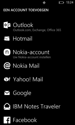 Selecteer Google (Gmail) of Hotmail