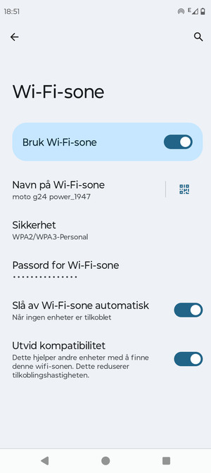 Telefonen din er konfigurert for bruk som et modem