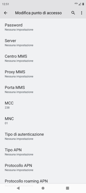 Scorri verso il basso e inserisci le informazioni degli MMS