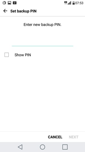 Enter a Backup PIN and select NEXT