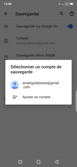 Sélectionnez votre compte de sauvegarde