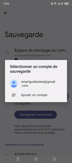 Sélectionnez votre compte de sauvegarde