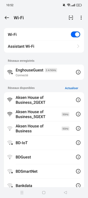 Vous êtes maintenant connecté au réseau Wi-Fi