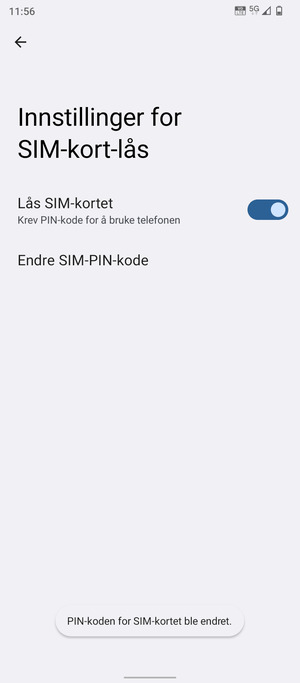 Din PIN-kode for SIM-kort er endret