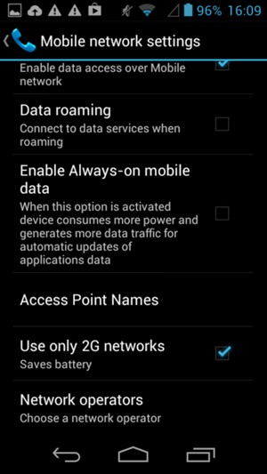 Uncheck the Use only 2G networks checkbox to enable 3G
