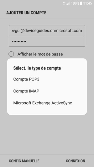 Sélectionnez Microsoft Exchange ActiveSync