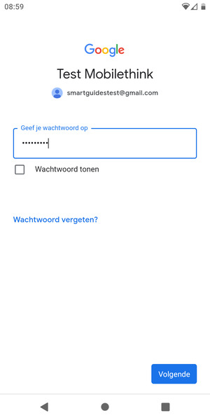 Voer uw wachtwoord in en selecteer Volgende