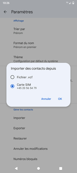 Sélectionnez Carte SIM puis OK