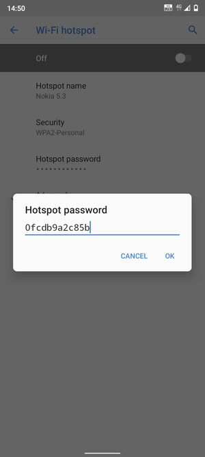 Enter a Wi-Fi hotspot password of at least 8 characters and select OK