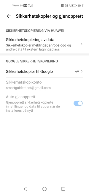 Velg Sikkerhetskopier til Google