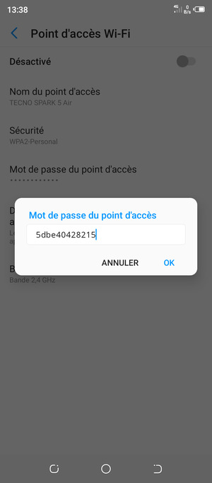 Saisissez un mot de passe de hotspot Wi-Fi d'au moins 8 caractères et sélectionnez OK