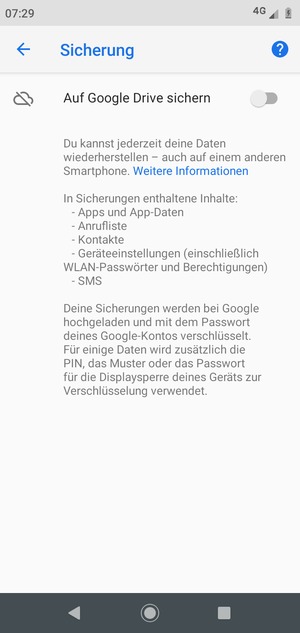 Schalten Sie Auf Google Drive sichern ein