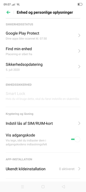 Scroll til og vælg Indstil lås af SIM/RUIM-kort